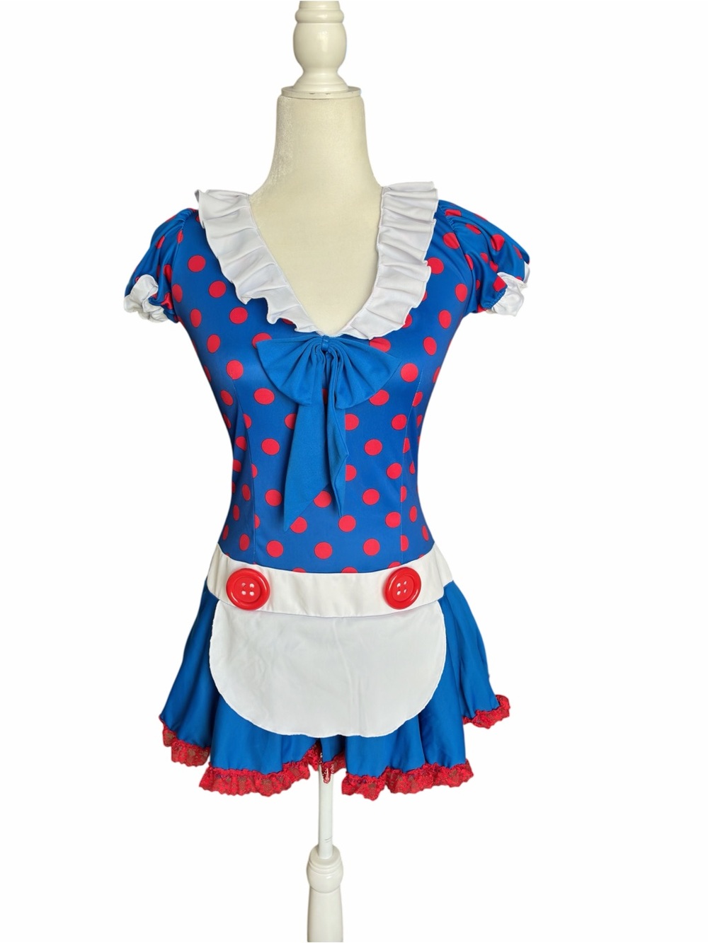 Leg avenue Blue & Red Polka Dot Costume Dress with White Apron